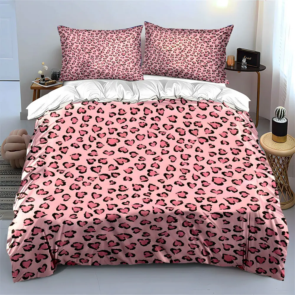 

"Pink Leopard Print Decor Set" Soft Skin-Friendly Bedding Set Includes 1 Duvet Cover And 2 Pillowcase, Gift
