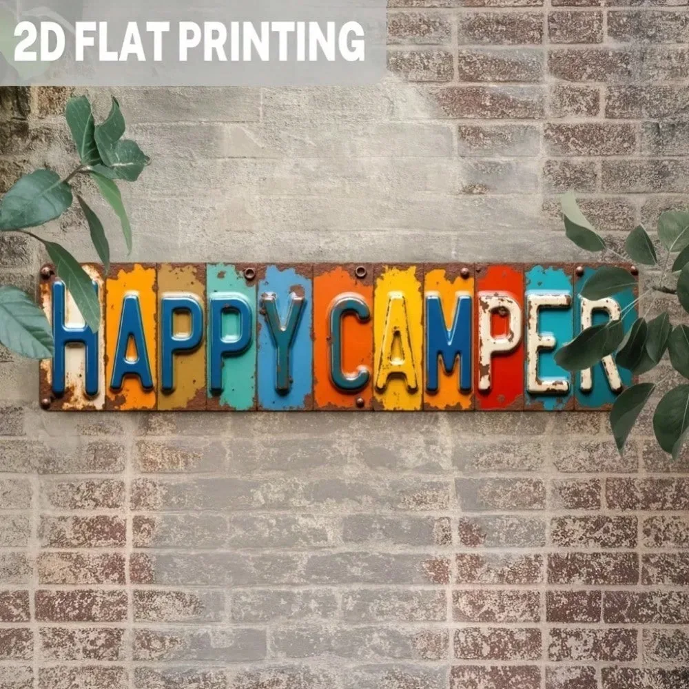 Happy Camper Metal Sign - Rustic Camping Decor 3.93x15.74