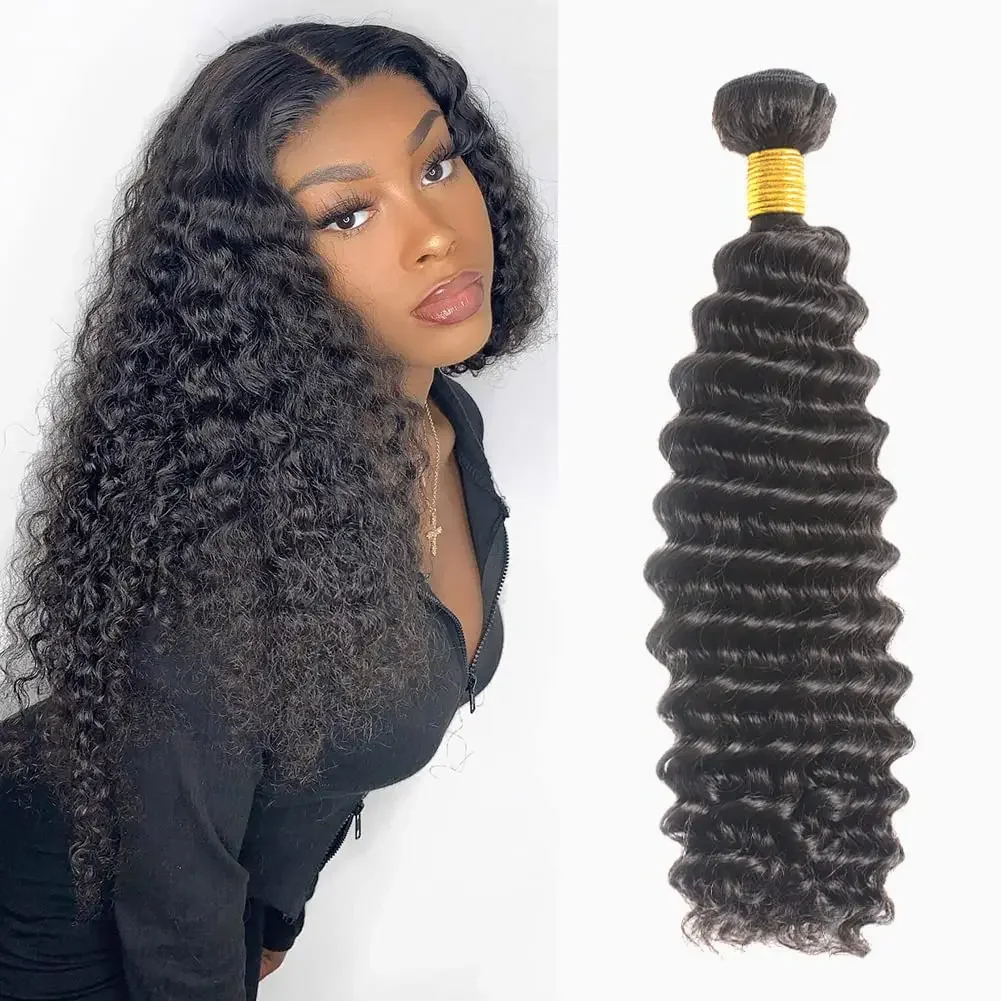 Brazilian Weave Extensão do Cabelo Humano, Pacotes de Onda Profunda, Virgem Cabelo Encaracolado, 3 Pacotes, 4 Pacotes, 100% Cabelo Humano, 28 em, 30 em