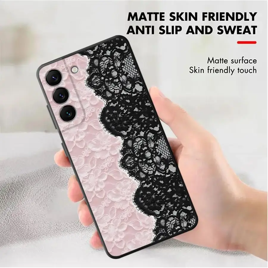 Capa de Renda Preta Sexy para Samsung Galaxy A57 A26 A23 A53 A35 A37 A22 A52 A36 A24 A55 A25 A73 A51 A32 A71 A72