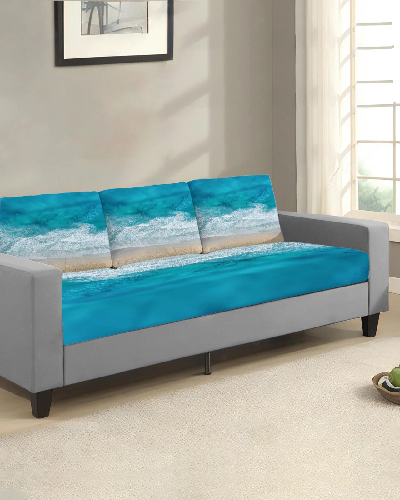 Ocean Beach Waves Sofa Seat Cover for Living Room Elastic Sofa Cushion Cover Furniture Protector for Home