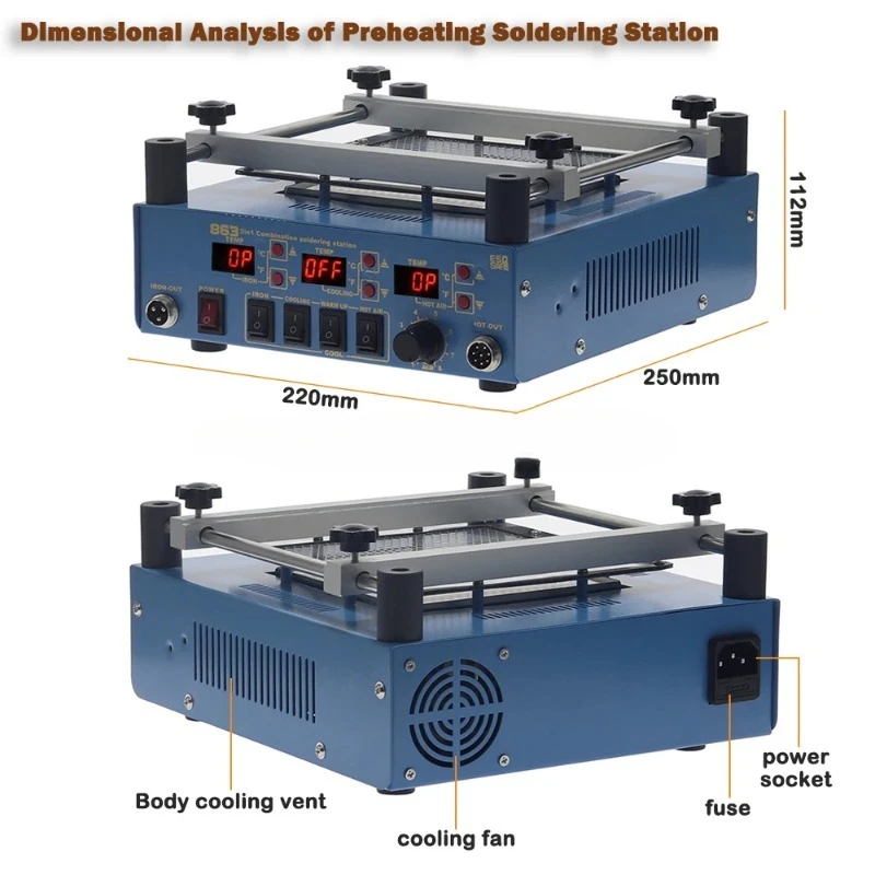 PCB Pré-aquecedor Ferro Hot Air Gun Solda Estação, 863 Estação de Solda, ferramenta de manutenção de solda, 3-em 1, Estação de Reparo BGA