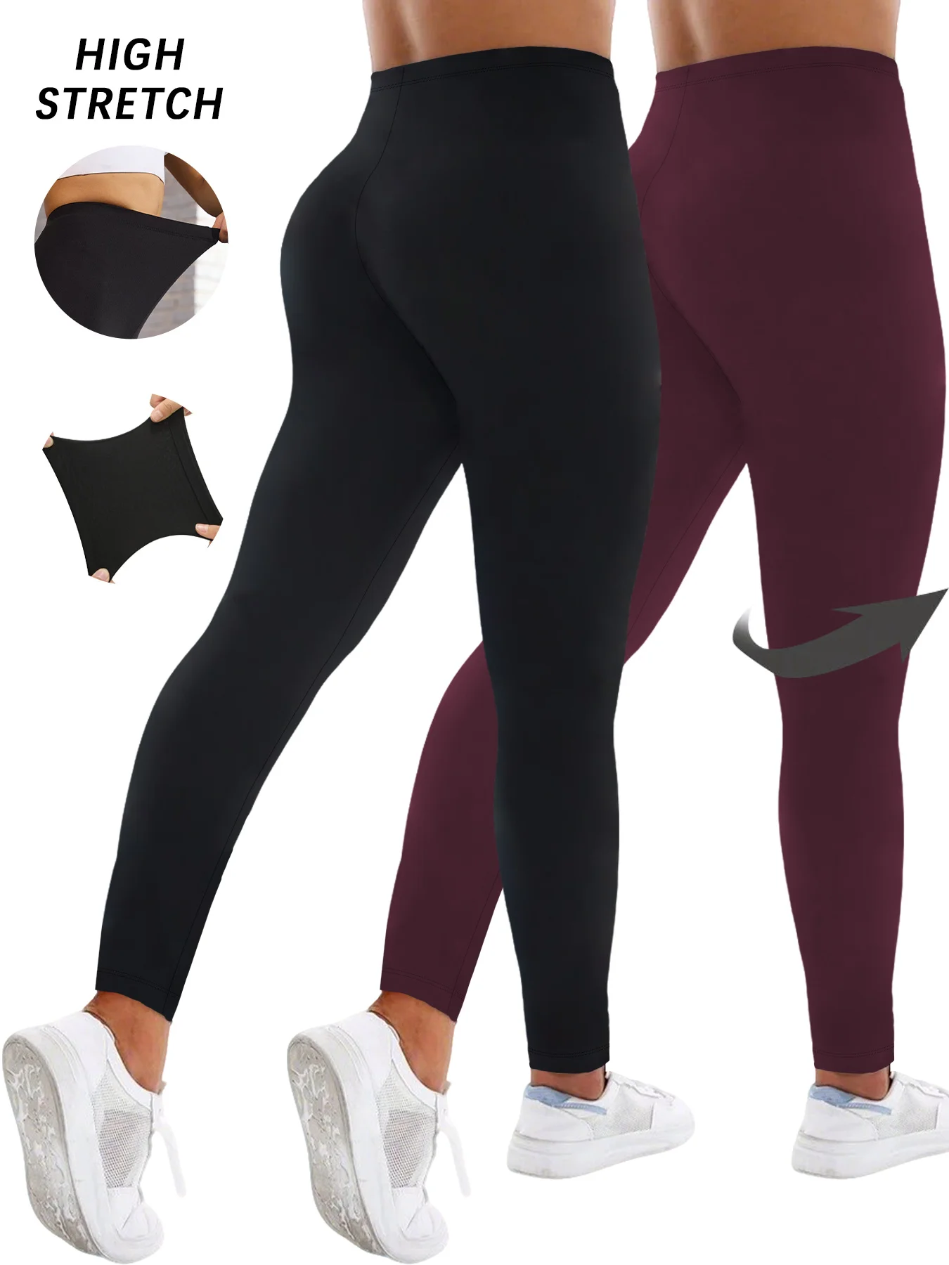 عبوة من قطعتين من الضيق النسائية فائقة النعومة ومرونة عالية للتمرين واليوجا والجري والارتداء اليومي غير الرسمي المريح والجوارب المطاطية