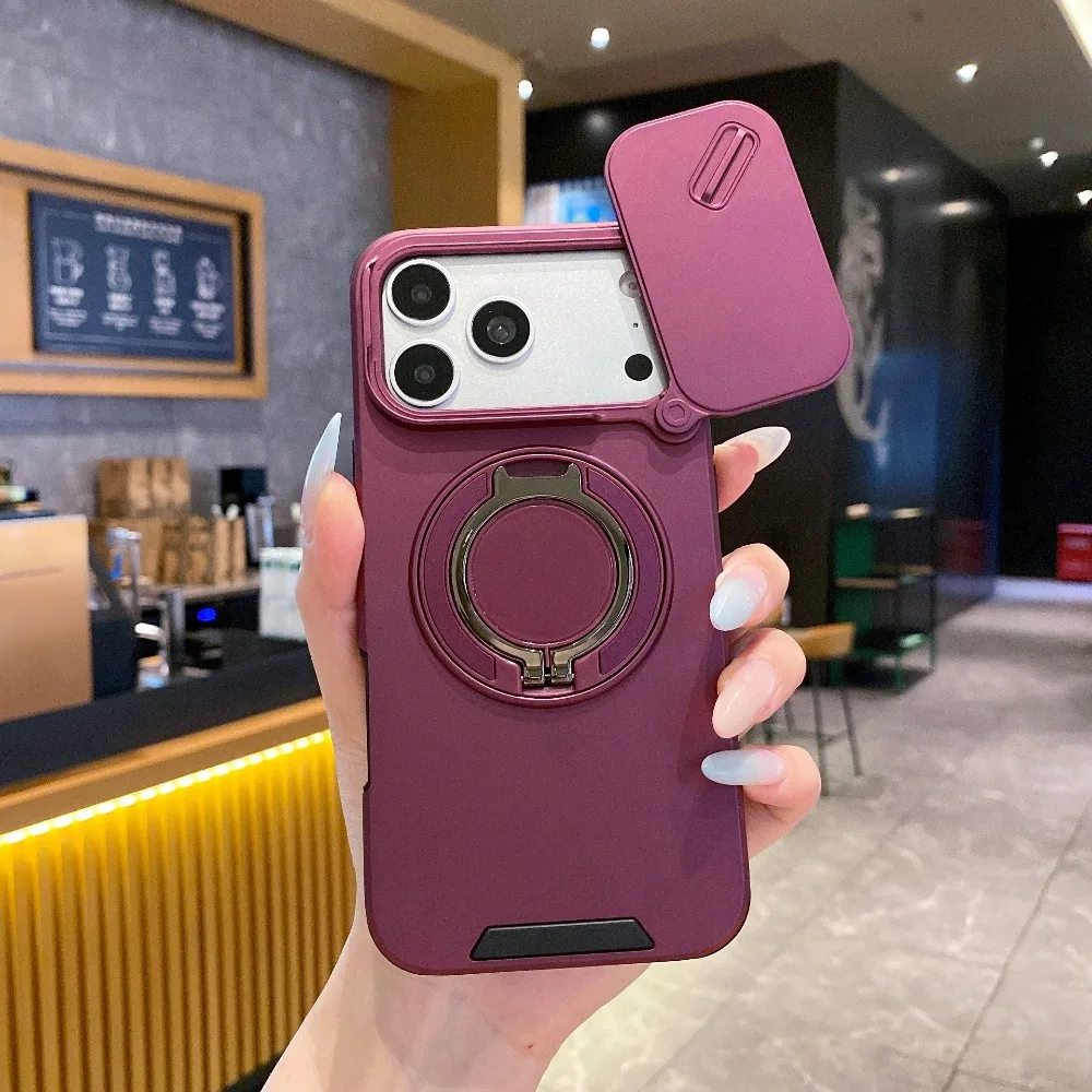 New Shockproof For iPhone 17 18 Pro Max 17 18 Pro 18 Air Rotating Stand Sliding Camera Lens All-around Drop Protection Cover
