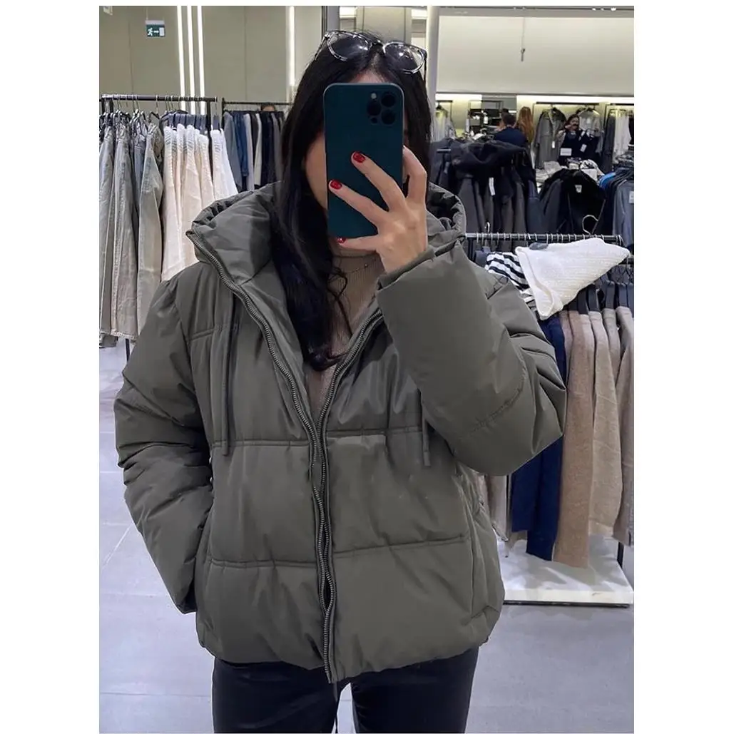 Jaet de algodón con capucha decorativa para mujer, ropa elástica azul con dobladillo cerrado, almacén de trabajo, Otoño Invierno, Faion