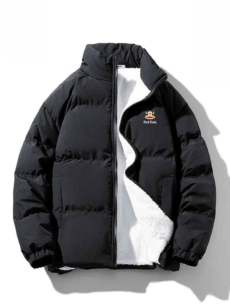 

PaulFrank Winter Thiened Fce Warm Stand Collar Bla Cotton Men's Loose Casual Bread Coat Youth ular Polyester Fiber