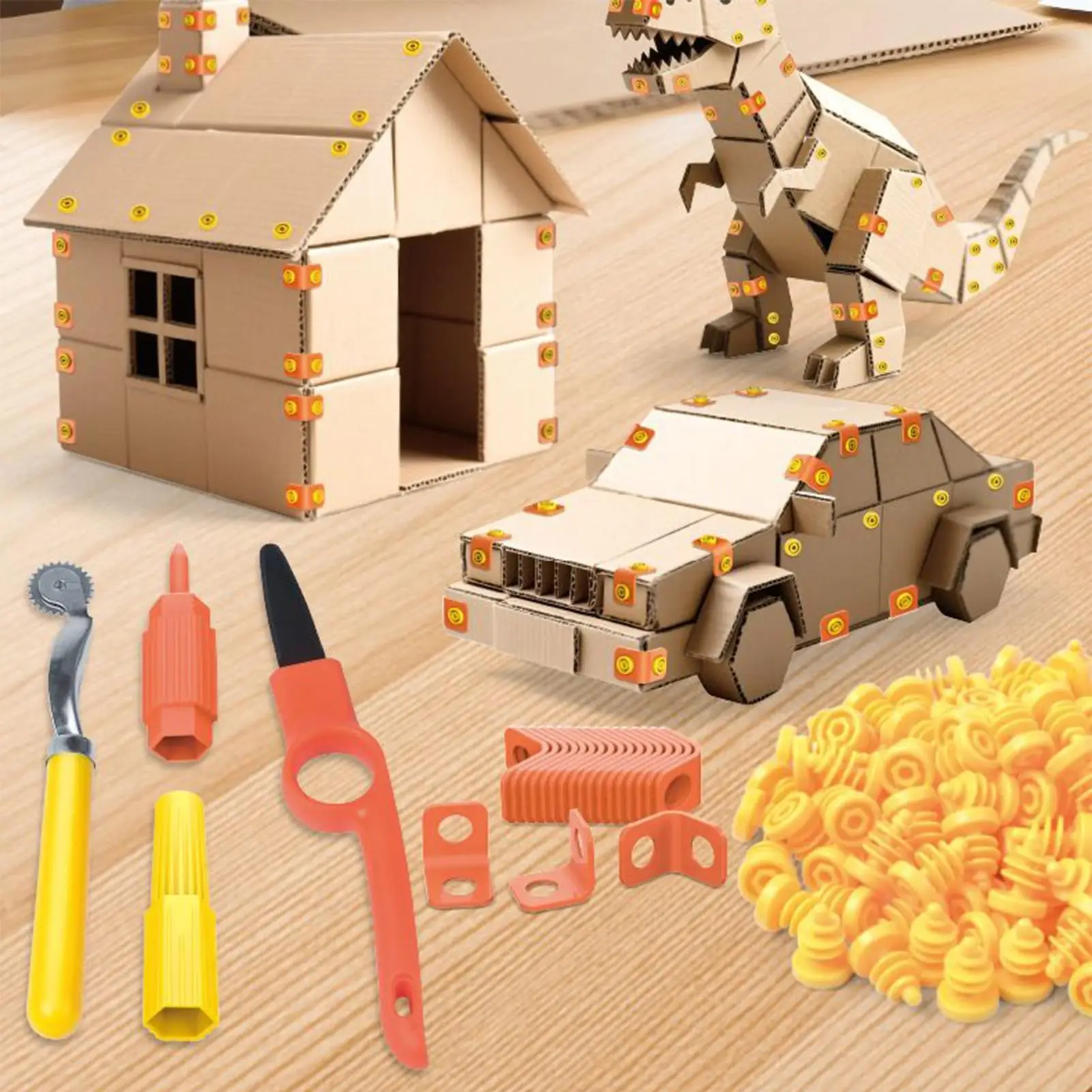 Herramientas de corte de cartón para niños, juego de herramientas de construcción de cartón, proyectos de ingeniería artesanal, actividades de equipo familiar para niños pequeños