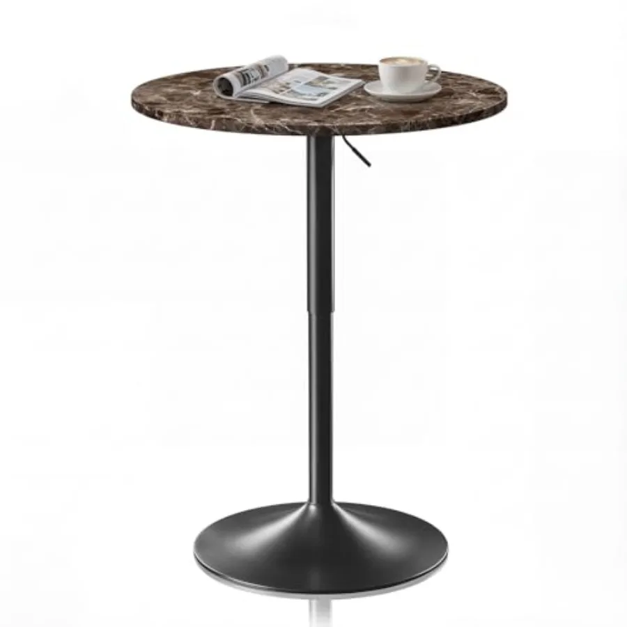 

23.5'' Round Adjustable Height Wood Bar Pub Table with Marble Brown Finish Adjustable Range 27.5-36 Ideal for Living Room Dinin
