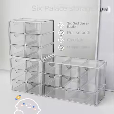 Multifunctional Transparent Acrylic Storage Box Large Capacity 6 Grid Desktop Organizer Simple Creative Storage Rack Student