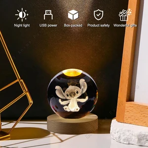 5cm Lilo and Disney Point Exclusive 3D Crystal Ball Led Led Light Crystal Ball Light Light Glass Glass Birthday Children 8 Main Sales Luminaria Stitch - №3