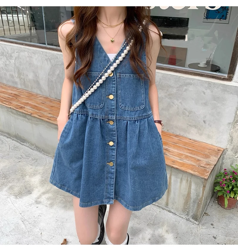 Cowboy Shoulder Strap Dress Female Design Sense Niche Spring And Autumn Slimming Sleeveless Camisole Vest Short Skirt