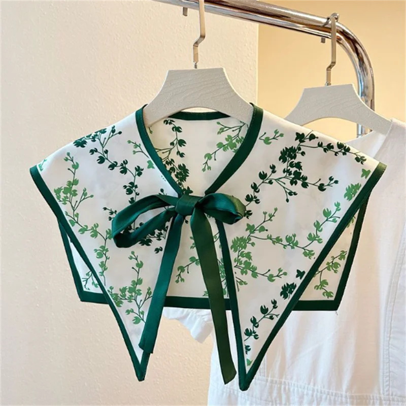 

Shoulder Fake Collar Shawl for Women Detachable Collar Blouse Tops Double Layered Oil Painting Lace Bow Scarf
