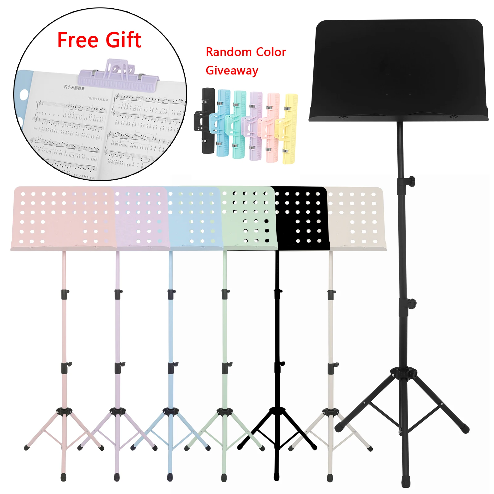IRIN Music Stand Collapsible Sheet Music Score Tripod Stand Holder Macaron Colors with Music Clip Musical Instrument Accessories