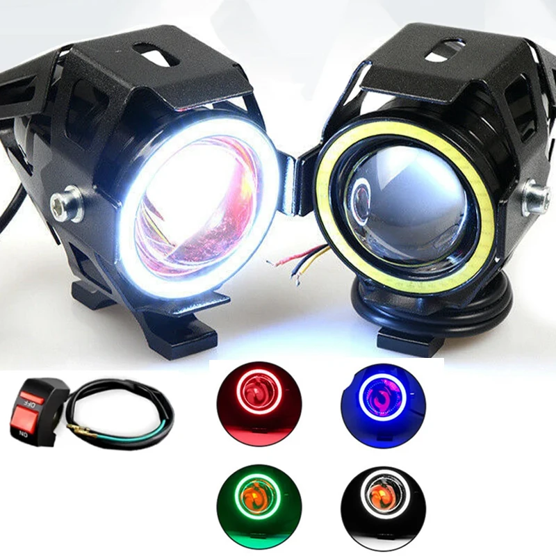 LED Angel Eye Motorcycle Headlight Moto Auxiliar Driving Lamp Mini LED Flashlight Motorbike Front Spotlight ATV Scooter Accessor