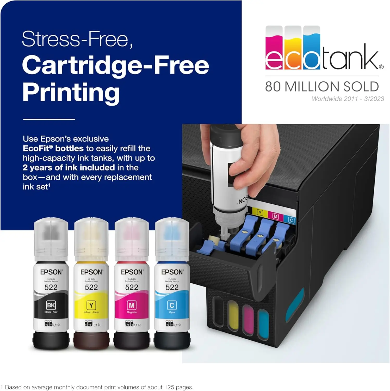 Scan and Copy – Easy, Everyday Home Printing, Black ET-2400 Wireless Color All-in-One Cartridge-Free Supertank Printer