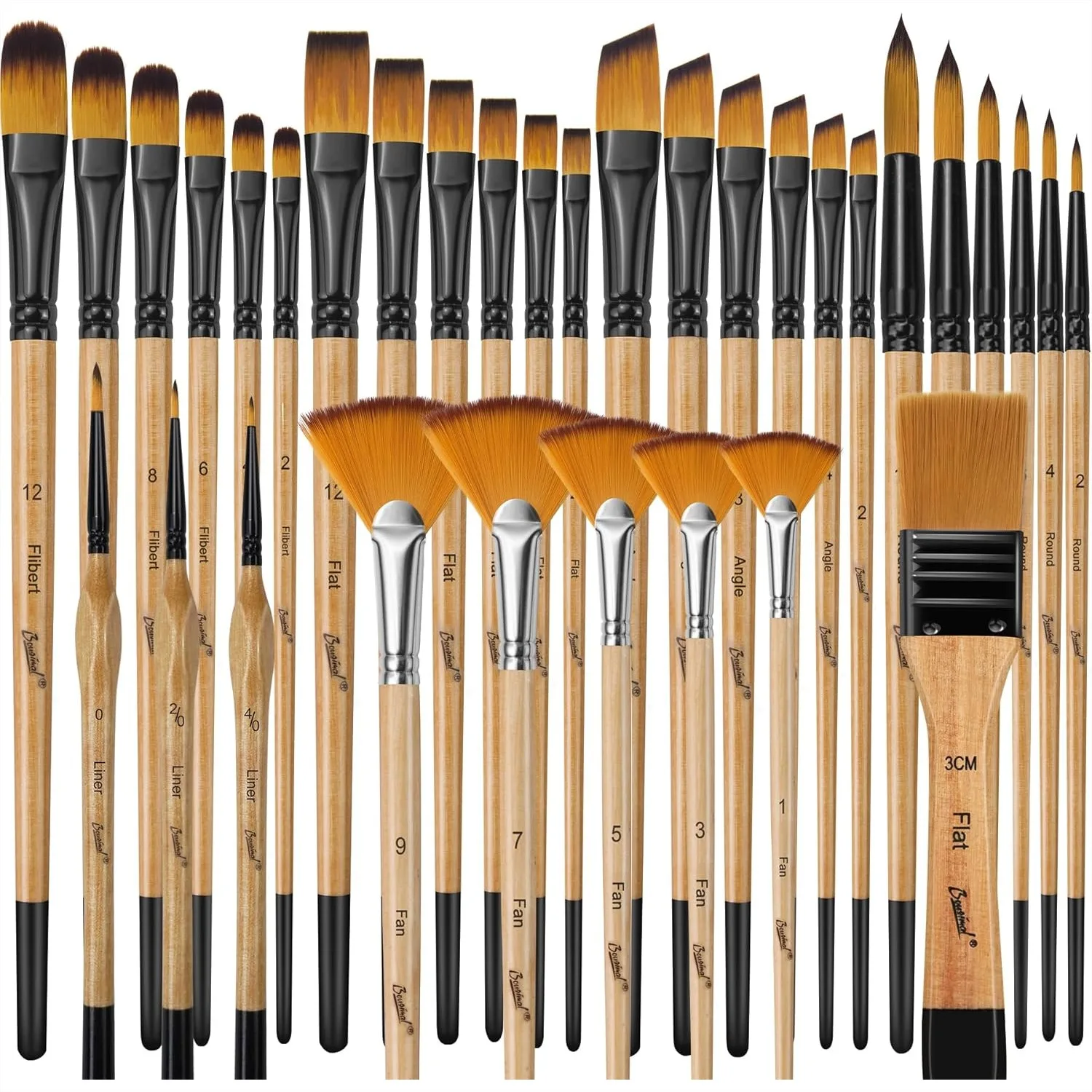 

33 Pcs Paint Brush Set for Acrylic Oil Watercolor with Flat Round Filbert Fan Detail Brushes for Artists Beginners