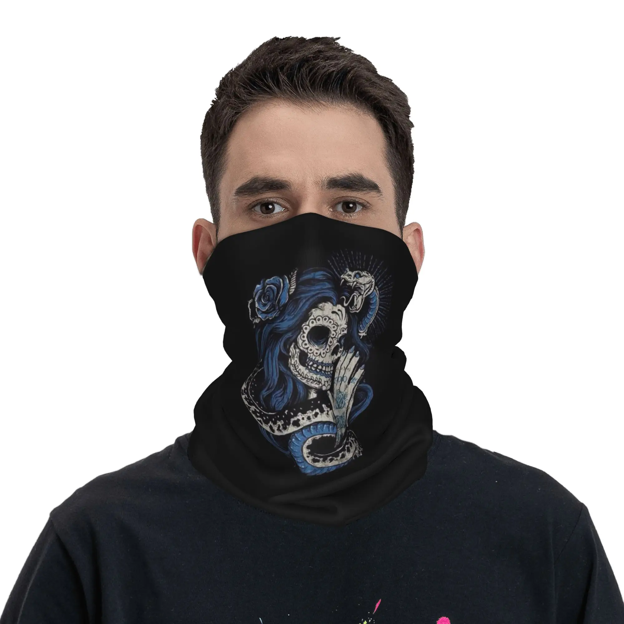 Skull Snake and Roses Printed  Bandana Neck Cover Printed Magic Scarf Warm Headwear Outdoor Sports Unisex Adult