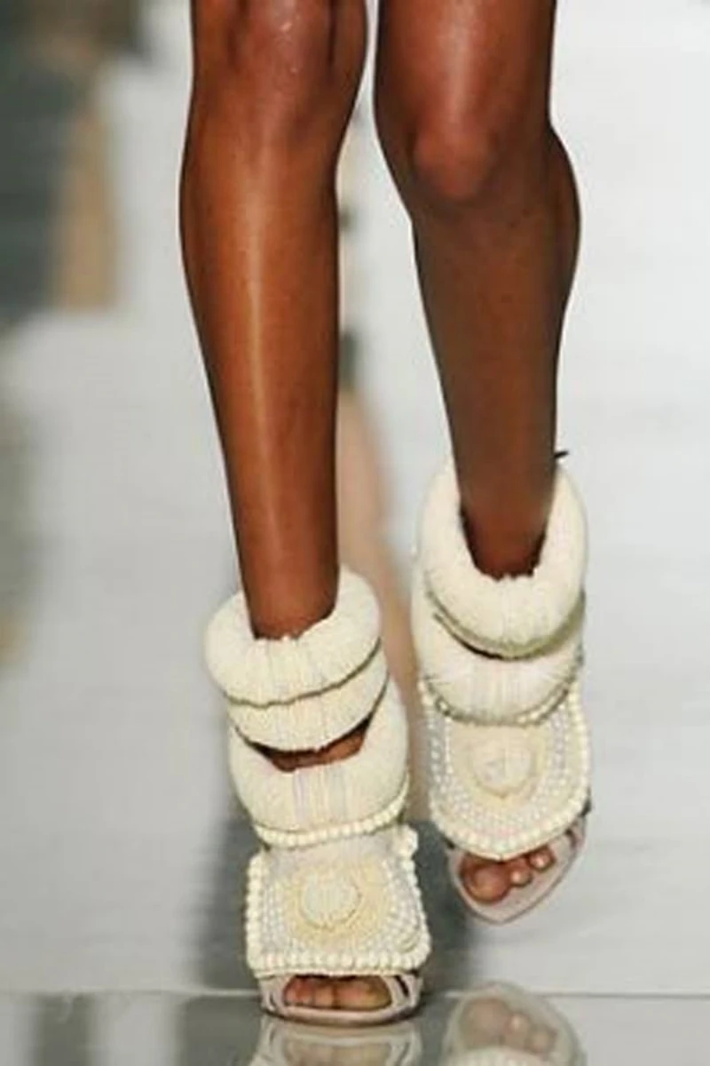 White Pearl Embellished Kanye Sexy Stiletto Heels Women Peep Toe Cut-outs Back Zipper West Gladiator Sandals Boots