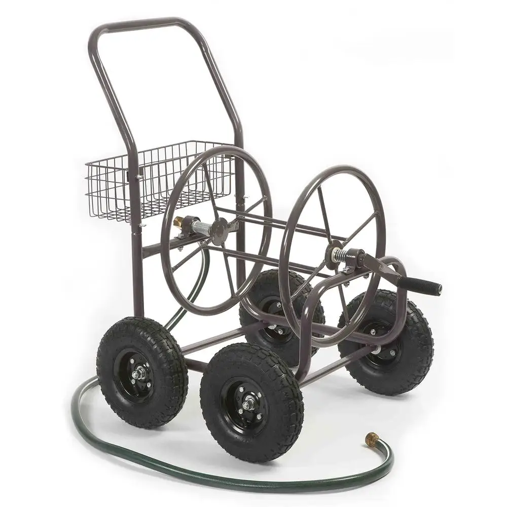 250ft Capacity Steel Frame Garden Hose Reel Cart Organizer Basket Brown Bronze Yard Helper Home