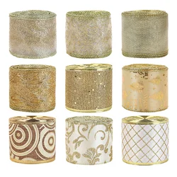 2m Christmas Ribbon Golden Silver Polyester Gliter Ribbon DIY Xmas Tree Bow Gifts Packing Navidad Home Decoration Craft Supplies