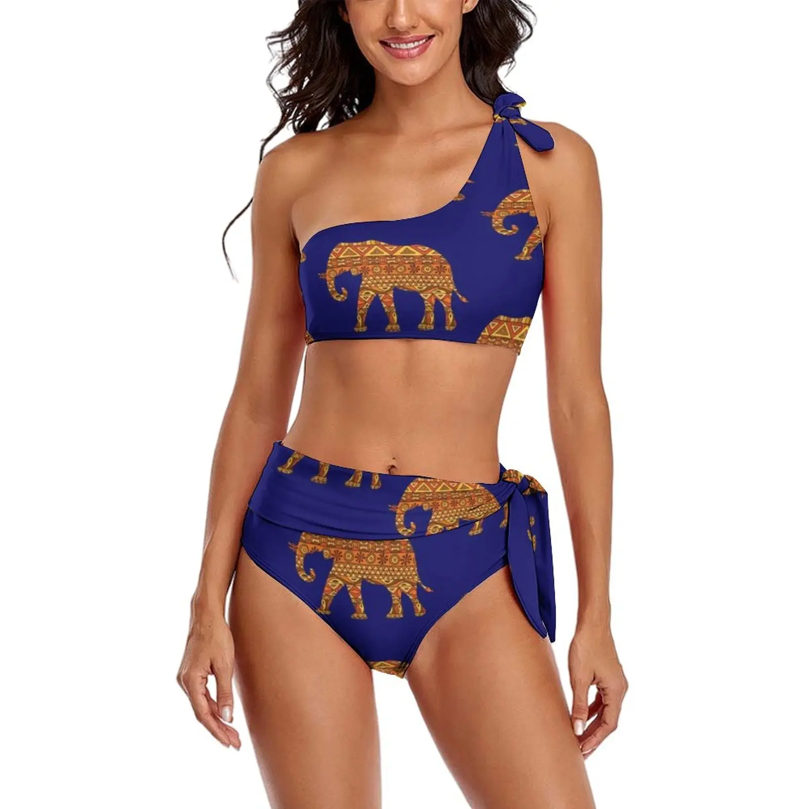 Sexy Vintage Elephant Bikini Swimsuit African Animal Print Swimwear High Waist Print Bikini Set Ties Bathing Suit Biquini XXL