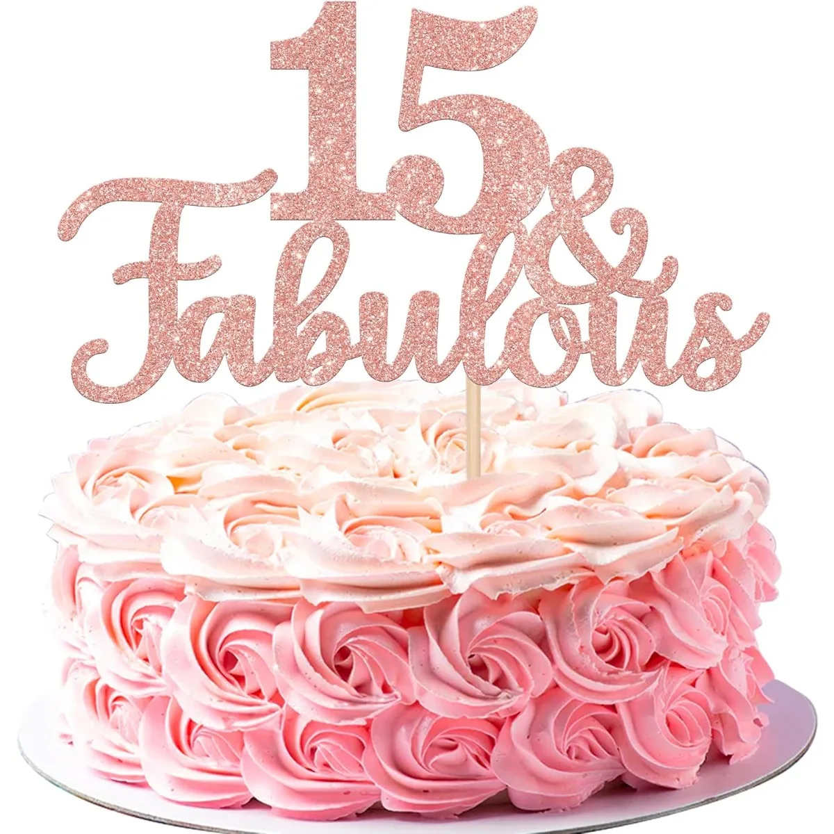 1 Stück 15 & Fabulous Cake Topper Fünfzehn und Fabulous Cake Topper Happy 15th Birthday Kuchendekorationen Zubehör Roségold