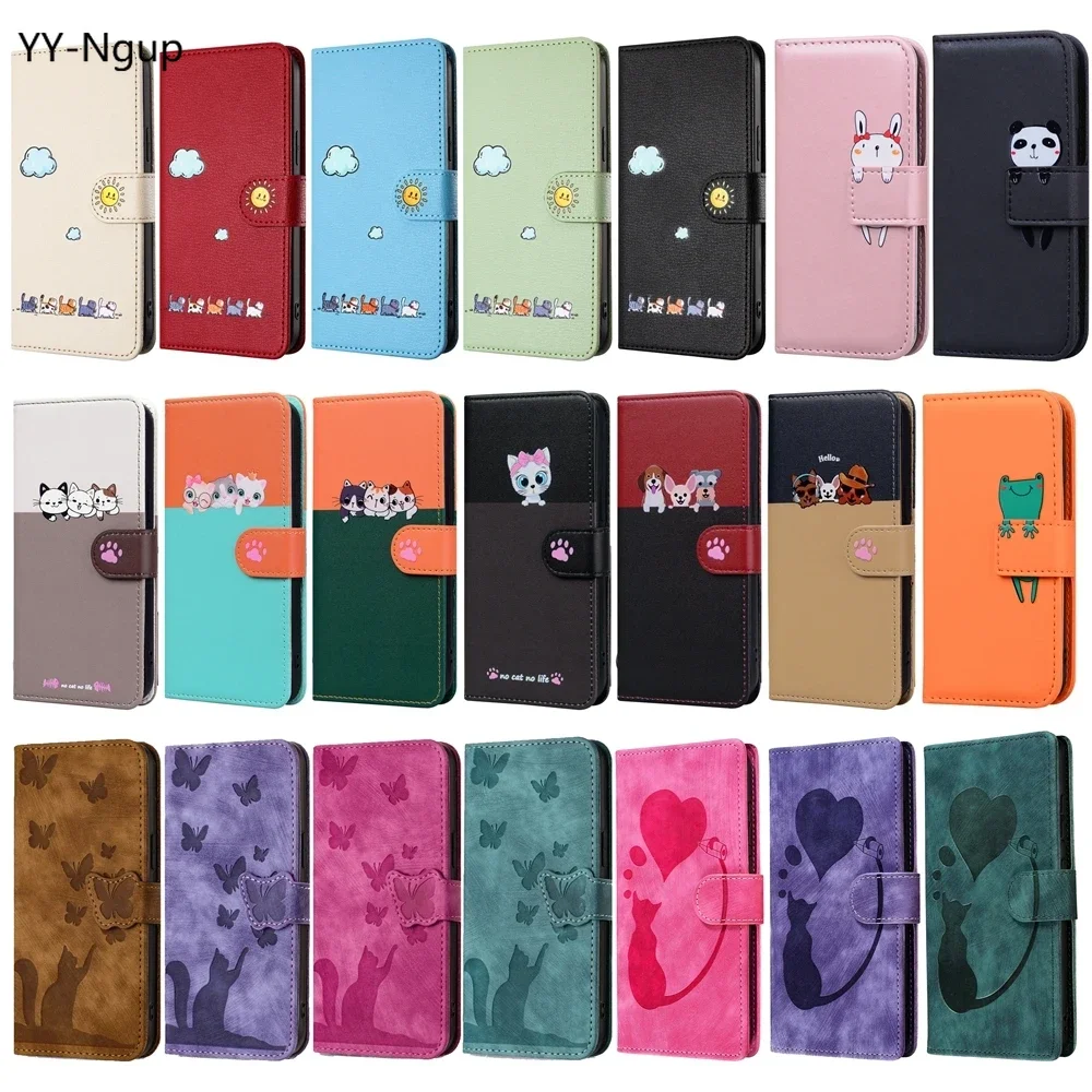 Funda POCO C65 M6 Pro X6 Leather Flip Case for Xiaomi Redmi 13C 12 Note 13 Pro 4G 5G Case Cute Cat Pets Wallet Phone Cover Women