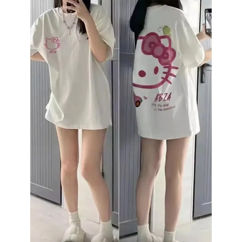 

New MINISO Anime Hello Kitty Short-sleeved Sanrio Cartoon 3D Printed Pattern Summer Loose Casual Breathable T-shirt