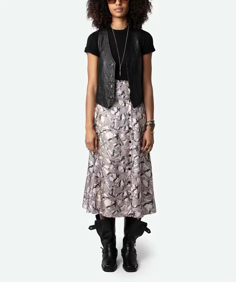 

Cross-border e-commerce winnerz's 24 Z&@V French light luxury satin leopard print curb chain skirt with small suspenders