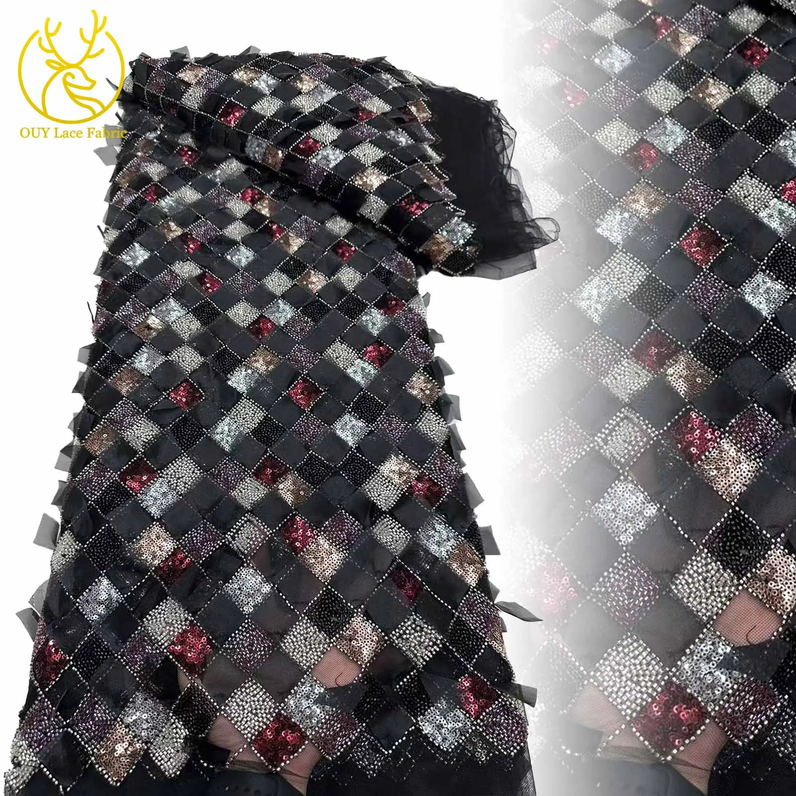 

2025 High-grade Luxury African Sequin Lace Fabric French Nigerian Groom Embroidery Beaded Lace Fabric Party Evening Dresses