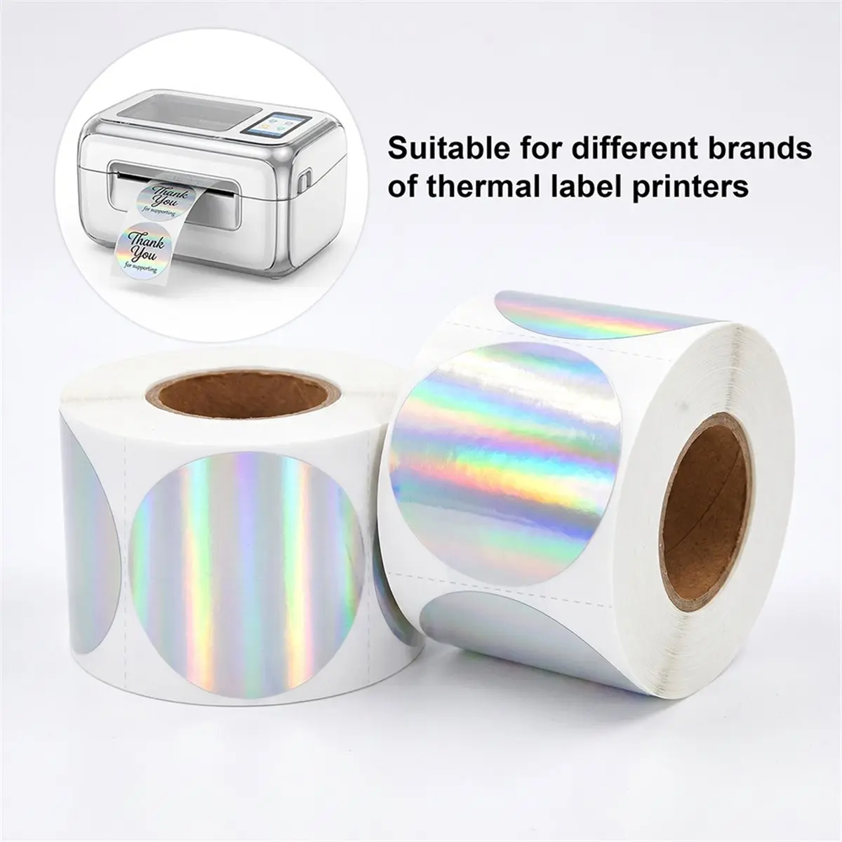 HOUSEHOLD*GOOD 2-Inch Round Holographic Thermal Labels for DIY Logo and QR Codes, Waterproof and Self-Adhesive (500 Pcs/Roll)