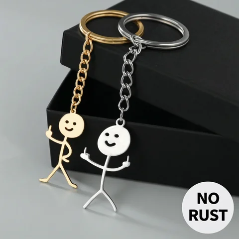 Teamer Funny Middle Finger Stickman Keychain 2026 Cute Trend School Bag Car Key Pendant Couple New Trinket Gift Keyring