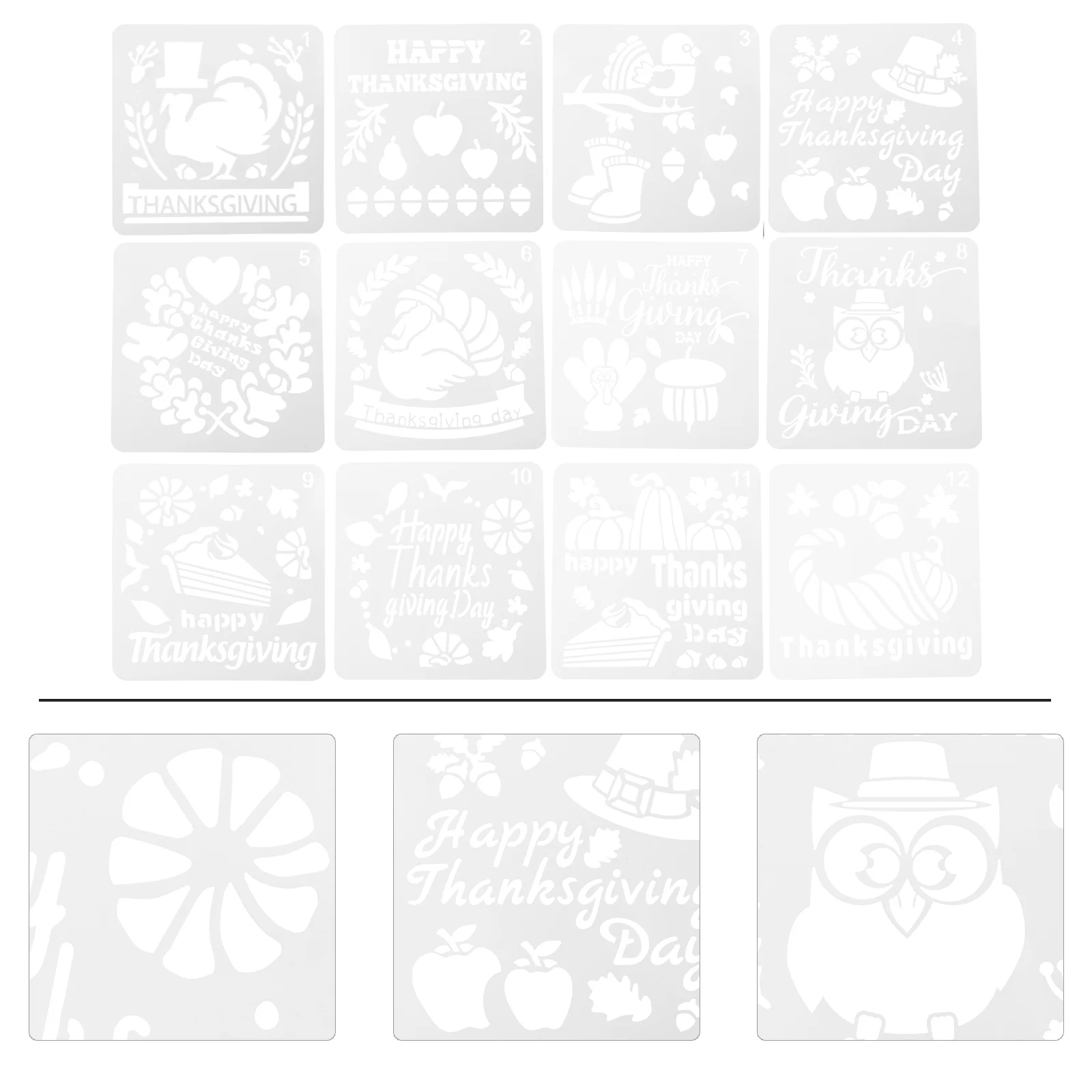 

12 Pcs Pumpkin Stencil Thanksgiving Template Painting Square Child Turkey Stencils