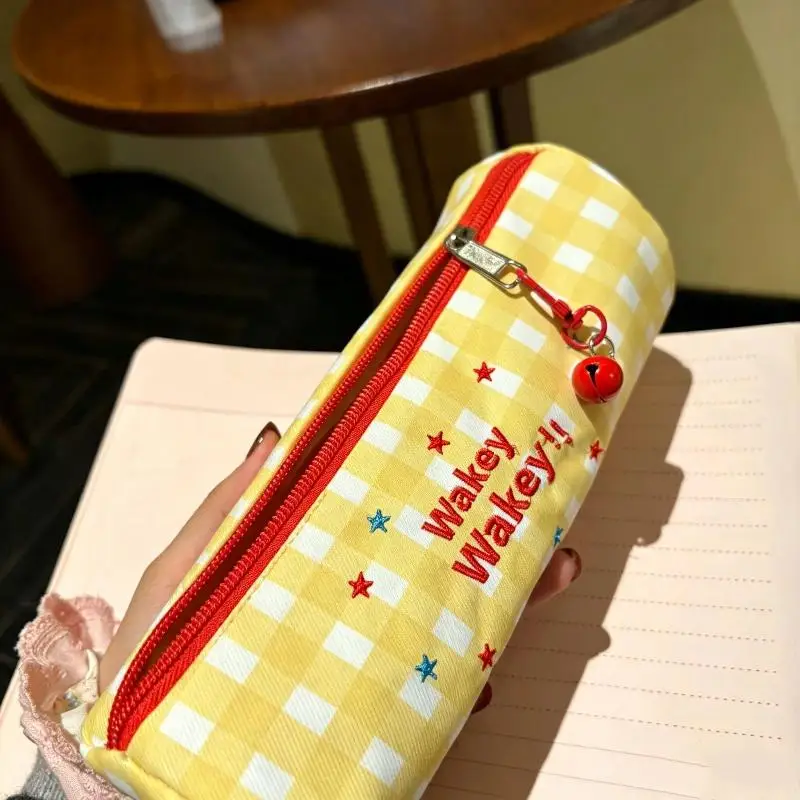 New 1Pcs Cute Dopamine Color Pencil Case Embroidered Large Capacity Pen Bag Stationery Bag School Supplies