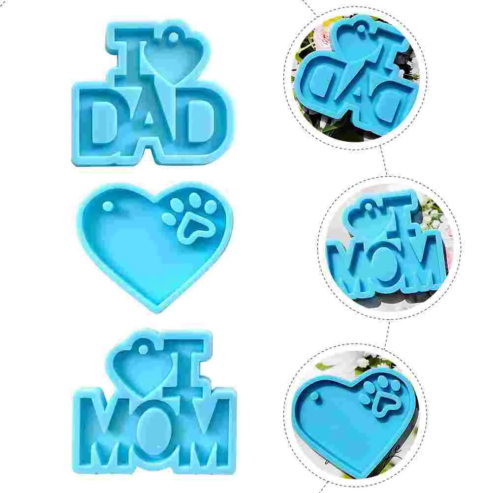 3 Pcs Silicone Mold Keyring Charm Making Molds Rings Handmade Pendant Keychain DIY Biscuit