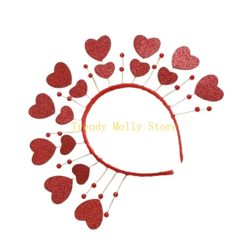

N5KB Rose-Selling Valentine's Day Heart Headdress Glitter Headwear for Girls Heart