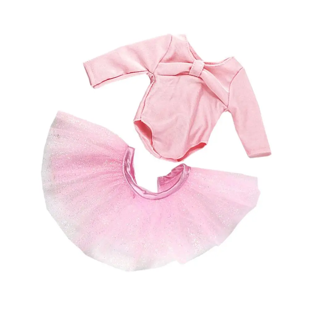 Conjunto de Dança de Balé para Meninas, Vestido com Saia Rosa, Roupas para Bonecas de 18 Polegadas, Conjunto de Algodão para Guarda-Roupa de Bonecas