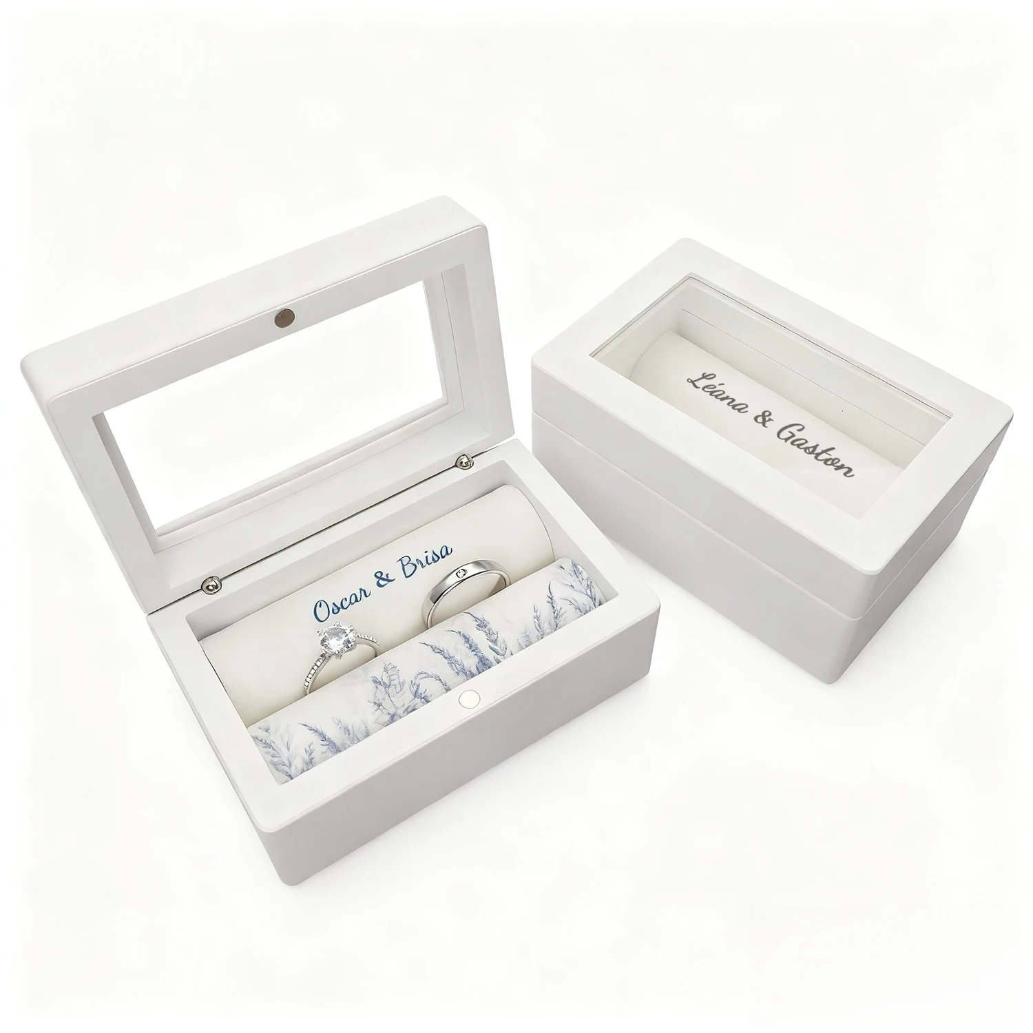 Gepersonaliseerde trouwring box houder aangepaste huwelijksceremonie ring box wit aangepaste naam ring box gepersonaliseerde hoge kwaliteit - afbeelding 2