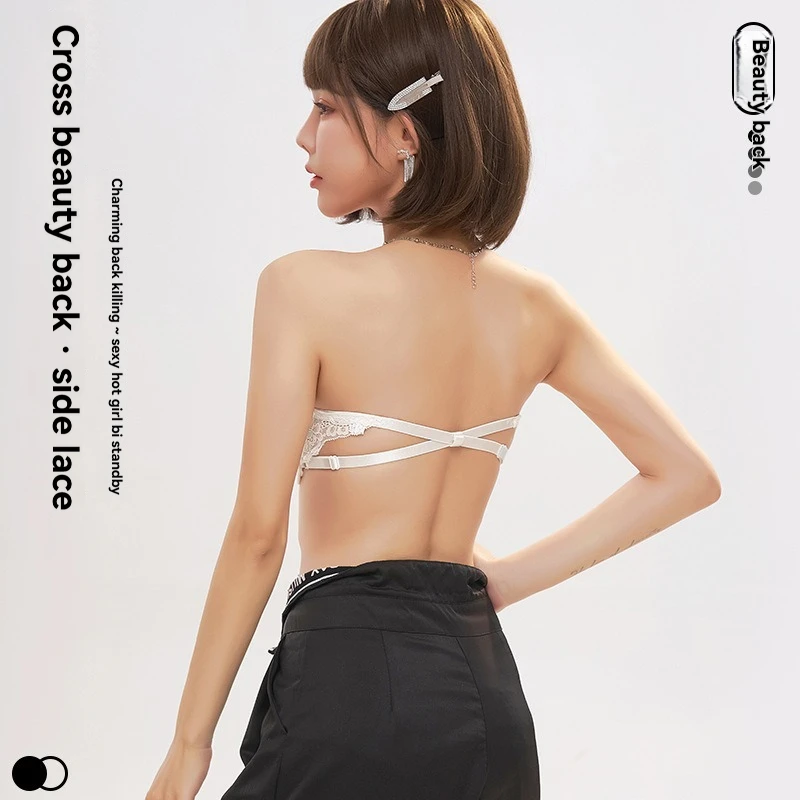 Gloednieuwe strapless strapless bh met knoop aan de voorkant en anti-drop-functie, kleine borst verzameld, onzichtbare borstomslag, geen spoorbeha