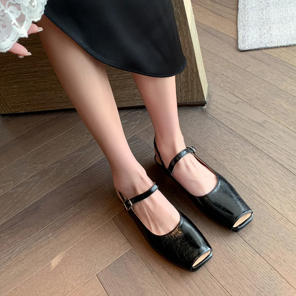 FEDONAS Spring Summer Women Pumps Low Heels Fashion Peep Toe Genuine Leather Buckle Strap Office Lady Working Shoes Woman 2024