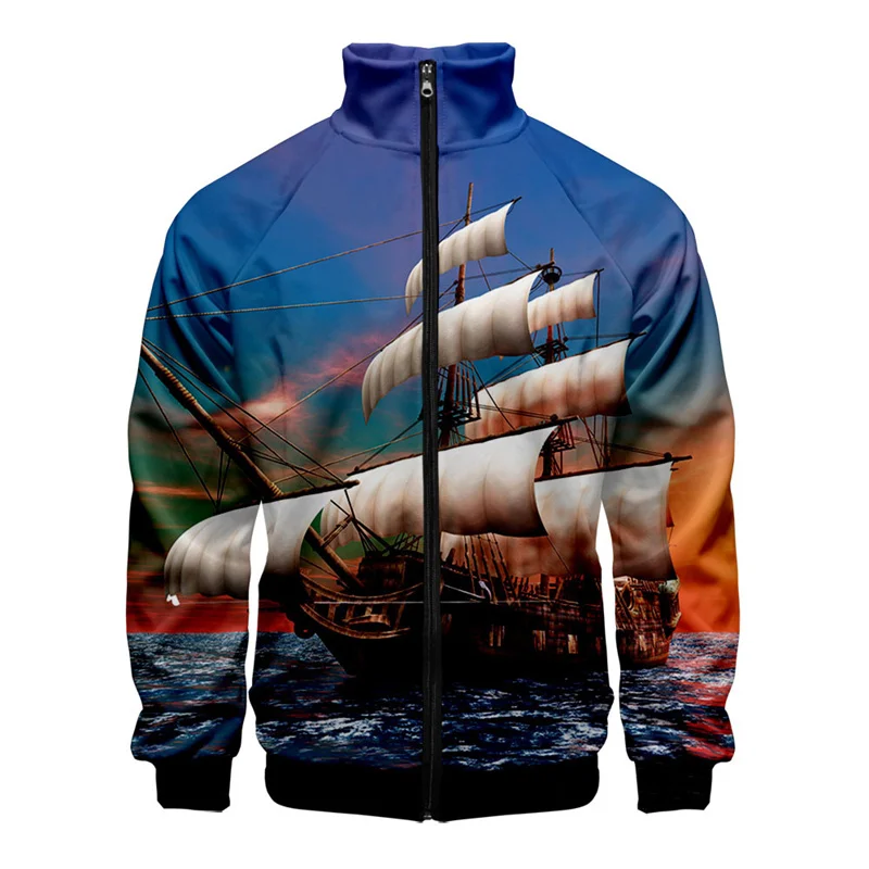 Retro Ocean Sailing 3d Printed Jacket For Men Street Oversized Long Sleeve Coat Personality Kids Tops Clothes Zipper Jackets