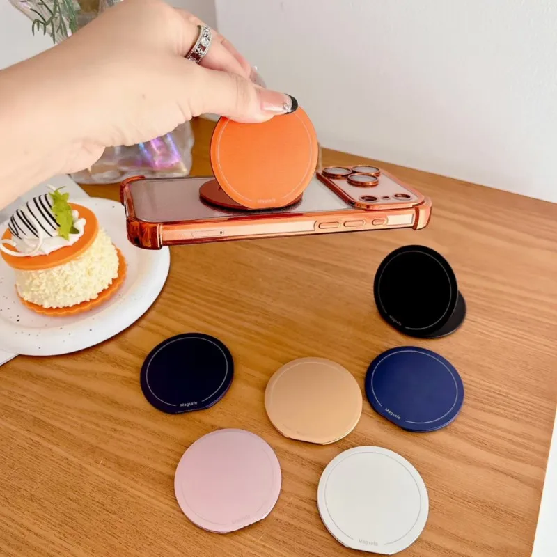 

Милый магнитный держатель для телефона с зеркалом для макияжа, складная подставка для MagSafe, оранжевое блестящее компактное зеркало, аксессуар для телефона