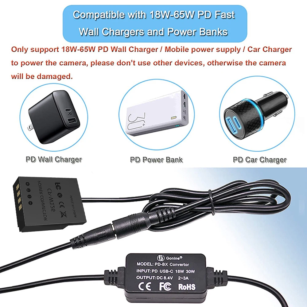 Konwerter USB-C PD + CP-W126 łącznik DC NP-W126 imitacja baterii dla Fujifilm X100F X100V X-Pro3 X-E3 X-A5 X-T3 X-T20 kamery X-T100