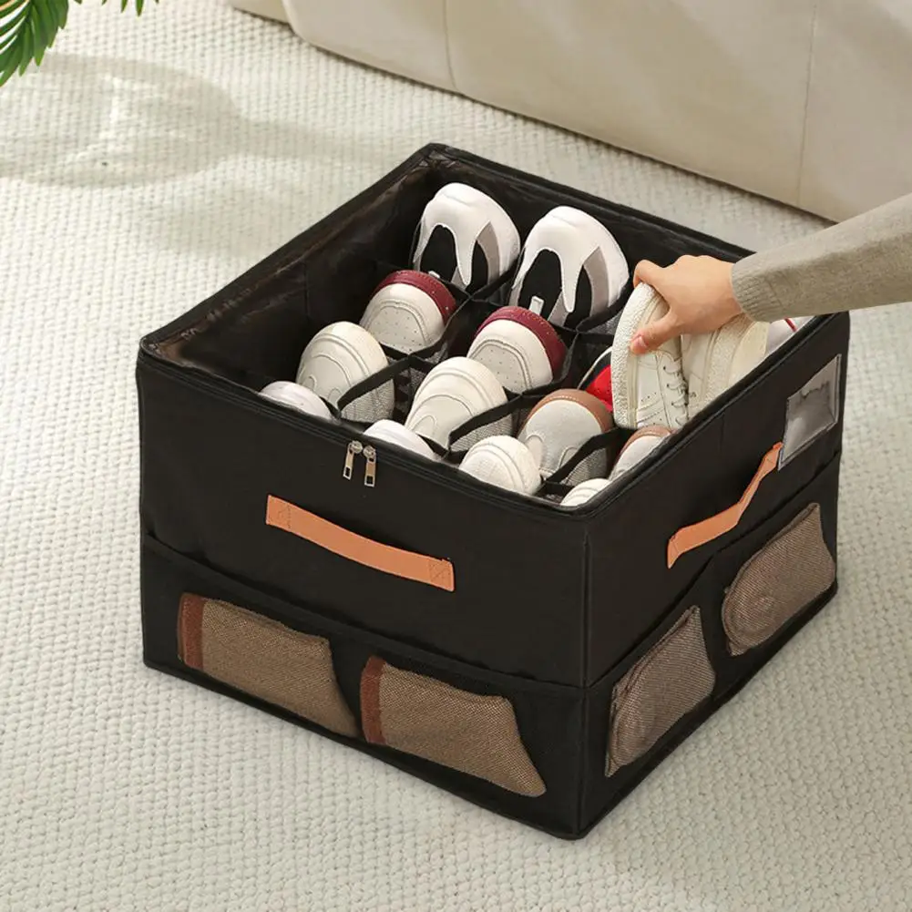 Dustproof Shoe Organizer Shoe Storage Bin with Cover Capacity Organizer with Multiple Compartments Adjustable Divider Shoe
