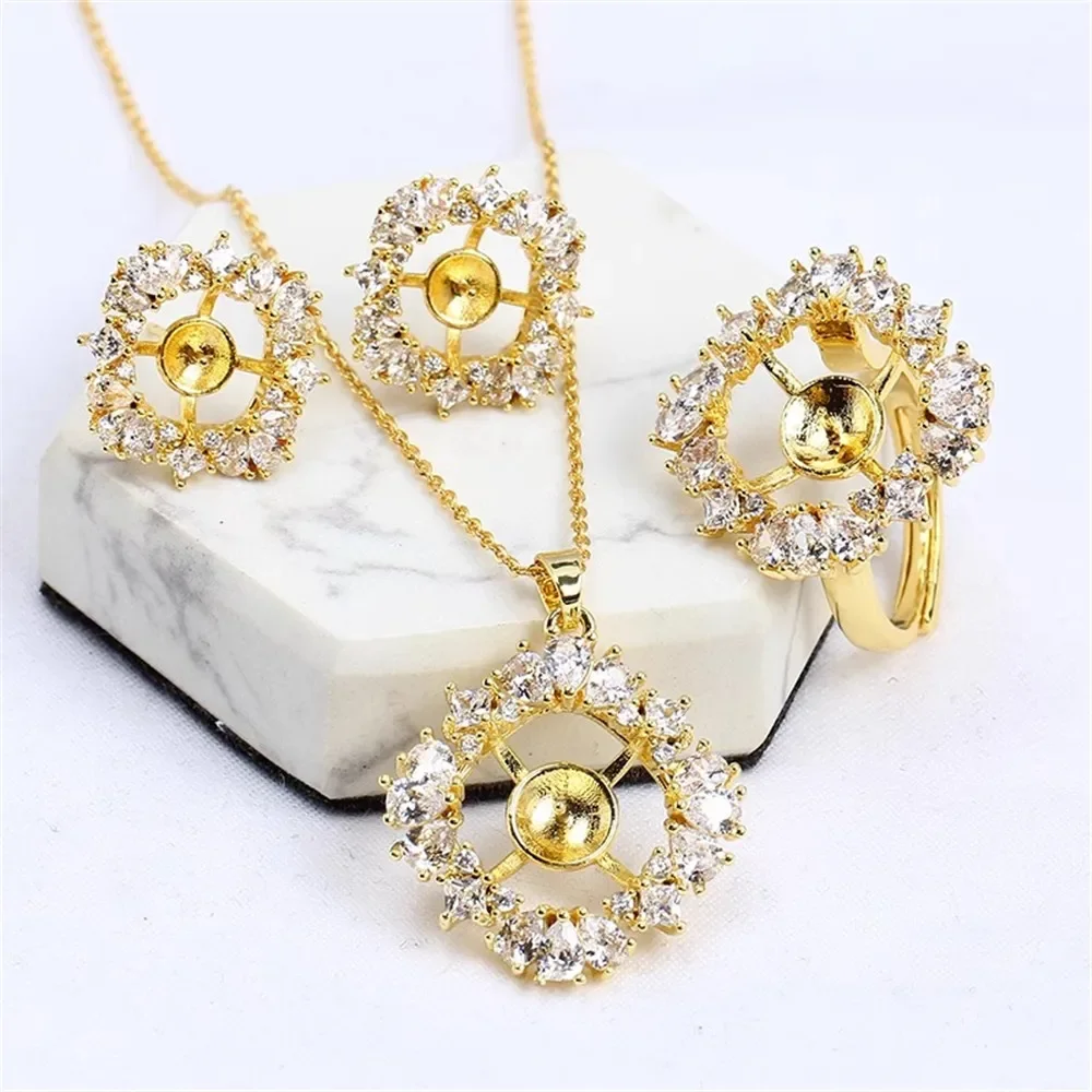 18K Gold Plated Pearl Set Base, DIY Jewelry Making Supplies, Blank Pendant Ring Ear Stud Bases for Handmade Accessories No Pearl
