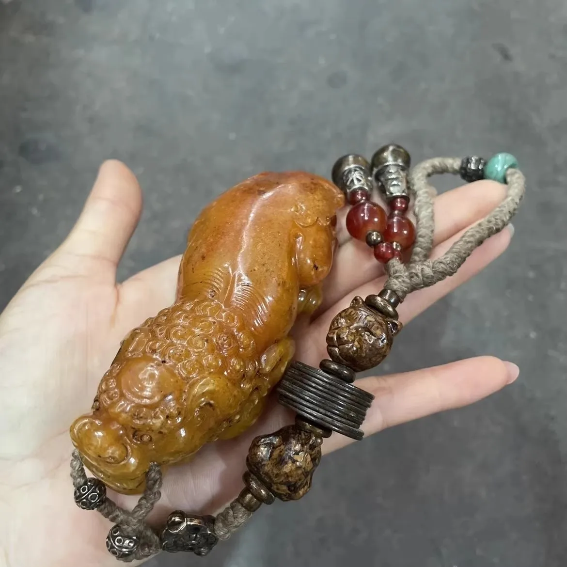 Antique Collectible Old Jade Pixiu Handheld Bell,Patinaed and Aged, Perfect Condition, Actual Product Photos