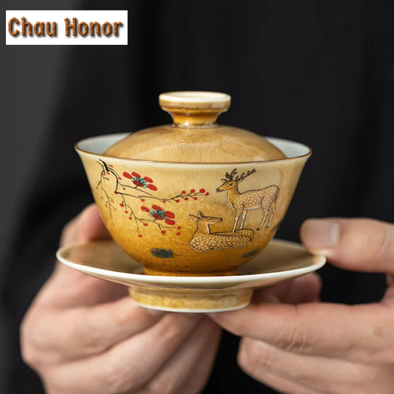 

Чайная трубка Gaiwan, 120 мл, пейзаж, керамическая чашка для чая, ретро, чайный набор кунг-фу, чайная чашка, чайная посуда, домашний декор