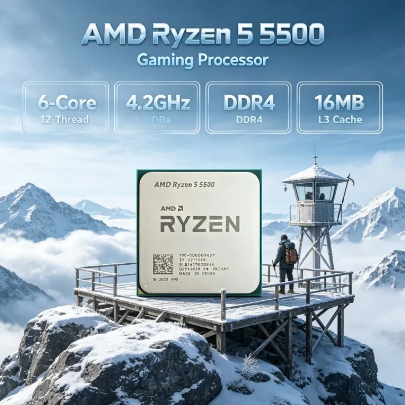 AMD Ryzen 5 R5 5500 Desktop CPU 6-Core 12-Thread 4.2GHz Boost 3.6GHz Base 16MB L3 7nm 65W AM4 DDR4 Desktop Processor for Gaming