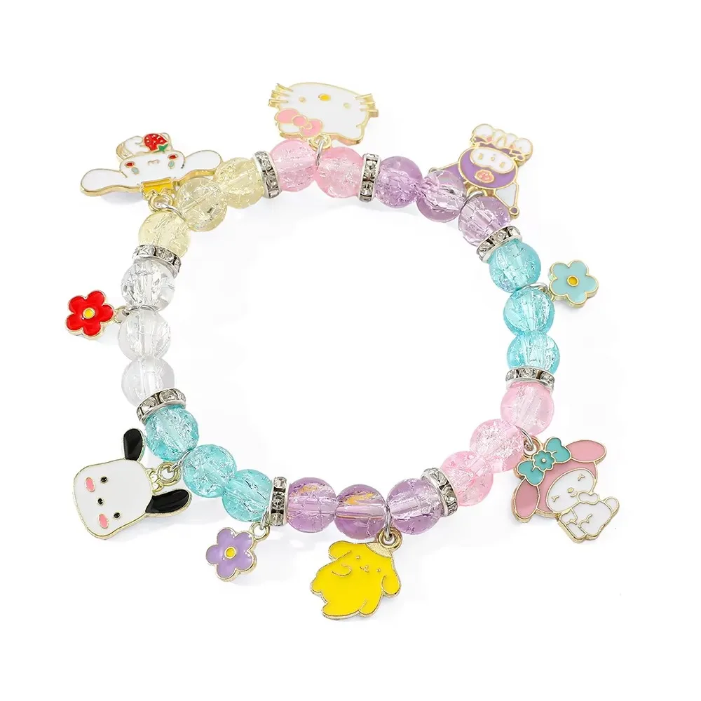 Sanrio Melody Cartoon Armband voor Meisjes, Hello Kitty, Kuromi Pompompurin, Meisjes Kristal Kralen, Cinnamoroll Student Sieraden