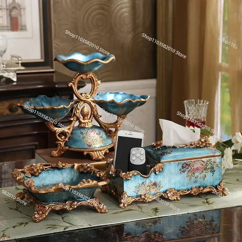 European Dried Fruit Plate, Retro American Decorative Ornaments Three-Point Double-Layer Home Living Room Creative Coffee Table